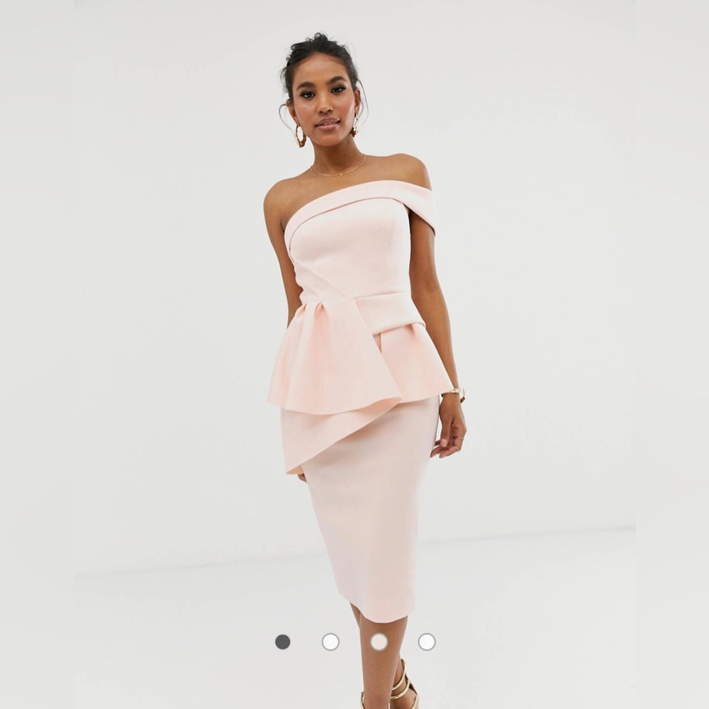 ASOS DESIGN Bandeau origami peplum pencil midi dress
